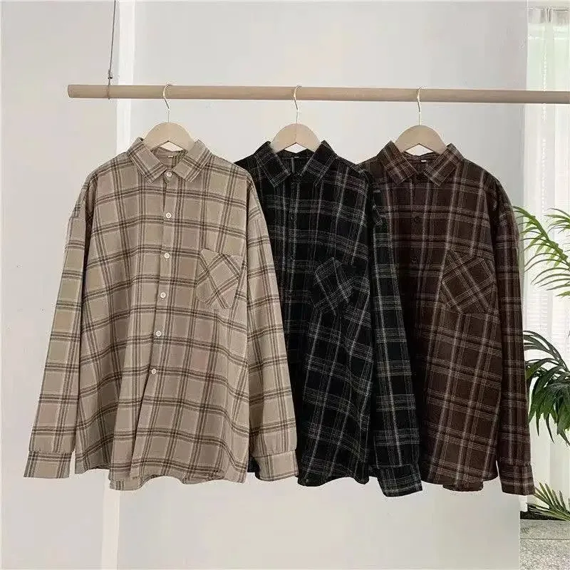 Vintage Plaid Shirts Frauen Herbst Langarm Oversize Button Up Hemd Koreanische Mode Casual Herbst Outwear Tops Blusas Mujer Vintage Plaid Shirts Frauen Herbst Langarm Oversize Button Up Hemd Koreanische Mode Casual Herbst Outwear Tops Blusas Mujer - Image 3
