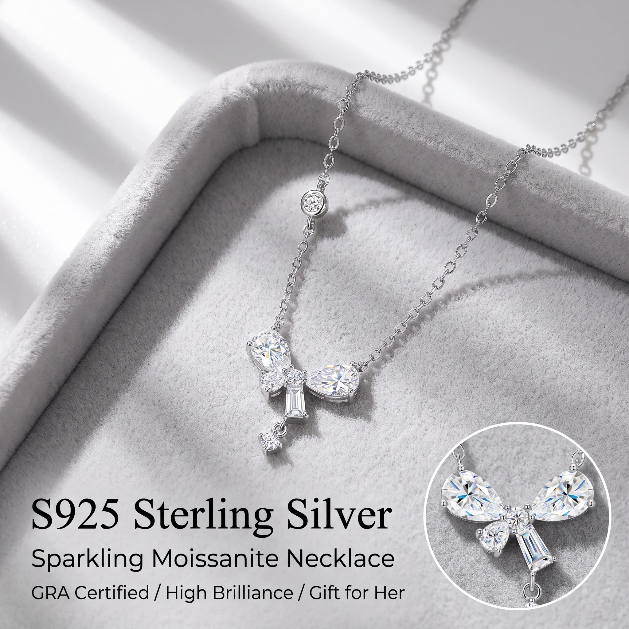 925 Sterling Silber Schleifenknoten Moissanit-Halskette Für Damen, Birnenförmiger D-Farbiger Vvs1 Labor-Diamant-Anhänger, Romantische Hochzeits-Schmuckstücke 925 Sterling Silber Schleifenknoten Moissanit-Halskette Für Damen, Birnenförmiger D-Farbiger Vvs1 Labor-Diamant-Anhänger, Romantische Hochzeits-Schmuckstücke