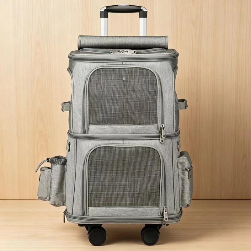 2-In-1 Rolling Pet Carrier Double Compartment Foldable Cat Stroller Large Breathable Travel Carrier For 2 Cats, Airline Approved 2-In-1 Rolling Pet Carrier Double Compartment Foldable Cat Stroller Large Breathable Travel Carrier For 2 Cats, Airline Approved - Image 2