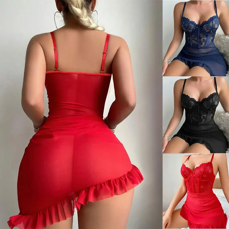 Transparenter Bügel-Bh, Erotik-Set, Sexy Feen-Dessous, Durchsichtiges Spitzen-Nachthemd Für Damen, Pyjama-Sets, Zartes Sexy Nachthemd Transparenter Bügel-Bh, Erotik-Set, Sexy Feen-Dessous, Durchsichtiges Spitzen-Nachthemd Für Damen, Pyjama-Sets, Zartes Sexy Nachthemd - Image 2