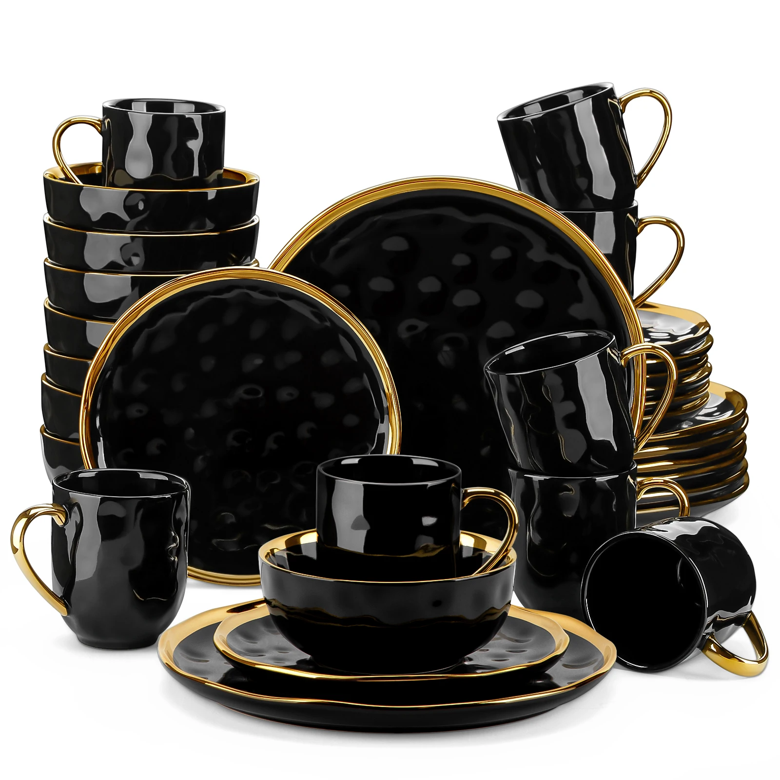 Lovecasa 16/32 Stück Schwarzes Porzellan Geschirr Set Keramik Platte Mit Gold Verkleidung Teller/Dessert/Tasse/Schüssel Geschirr Set Lovecasa 16/32 Stück Schwarzes Porzellan Geschirr Set Keramik Platte Mit Gold Verkleidung Teller/Dessert/Tasse/Schüssel Geschirr Set