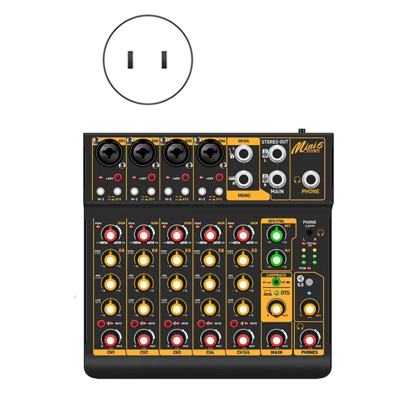 Mini 6-Kanal-Audiomischer Dj-Mixer Mit Bluetooth 5.0, Otg, Reverb &Amp; 48 V Phantomspeisung Für Pc-Aufnahmen Und Live-Mixing Mini 6-Kanal-Audiomischer Dj-Mixer Mit Bluetooth 5.0, Otg, Reverb &Amp; 48 V Phantomspeisung Für Pc-Aufnahmen Und Live-Mixing - Image 3