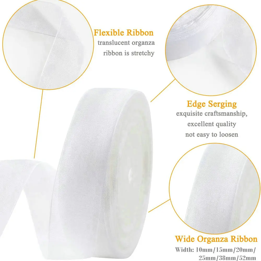 50 Yards Weißes, Durchsichtiges Chiffonband Aus Organza Und Satin Für Geschenkverpackungen, Hochzeitsdekoration, Blumensträuße, Party, Diy, Stoffhandwerk 50 Yards Weißes, Durchsichtiges Chiffonband Aus Organza Und Satin Für Geschenkverpackungen, Hochzeitsdekoration, Blumensträuße, Party, Diy, Stoffhandwerk - Image 2