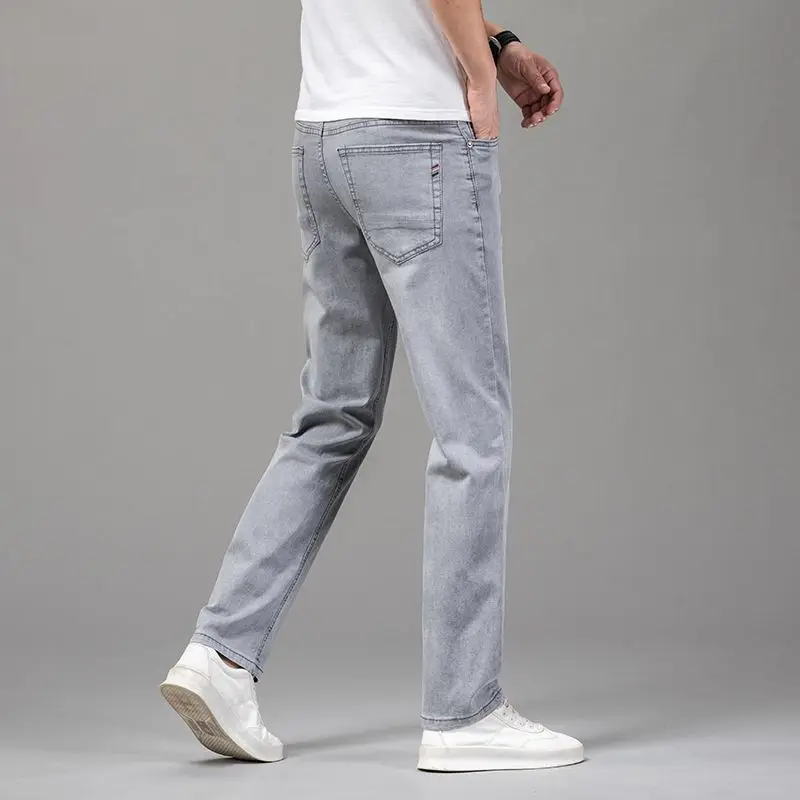 Sommer Elastische Männer Jeans Mode Grau Komfortable Business Gerade Stretch Baumwolle Casual Denim Hosen Marke Männliche Dünne Hosen Sommer Elastische Männer Jeans Mode Grau Komfortable Business Gerade Stretch Baumwolle Casual Denim Hosen Marke Männliche Dünne Hosen - Image 2