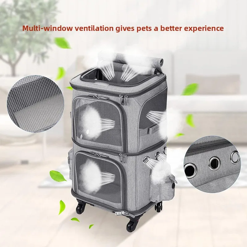 2-In-1 Rolling Pet Carrier Double Compartment Foldable Cat Stroller Large Breathable Travel Carrier For 2 Cats, Airline Approved 2-In-1 Rolling Pet Carrier Double Compartment Foldable Cat Stroller Large Breathable Travel Carrier For 2 Cats, Airline Approved - Image 37