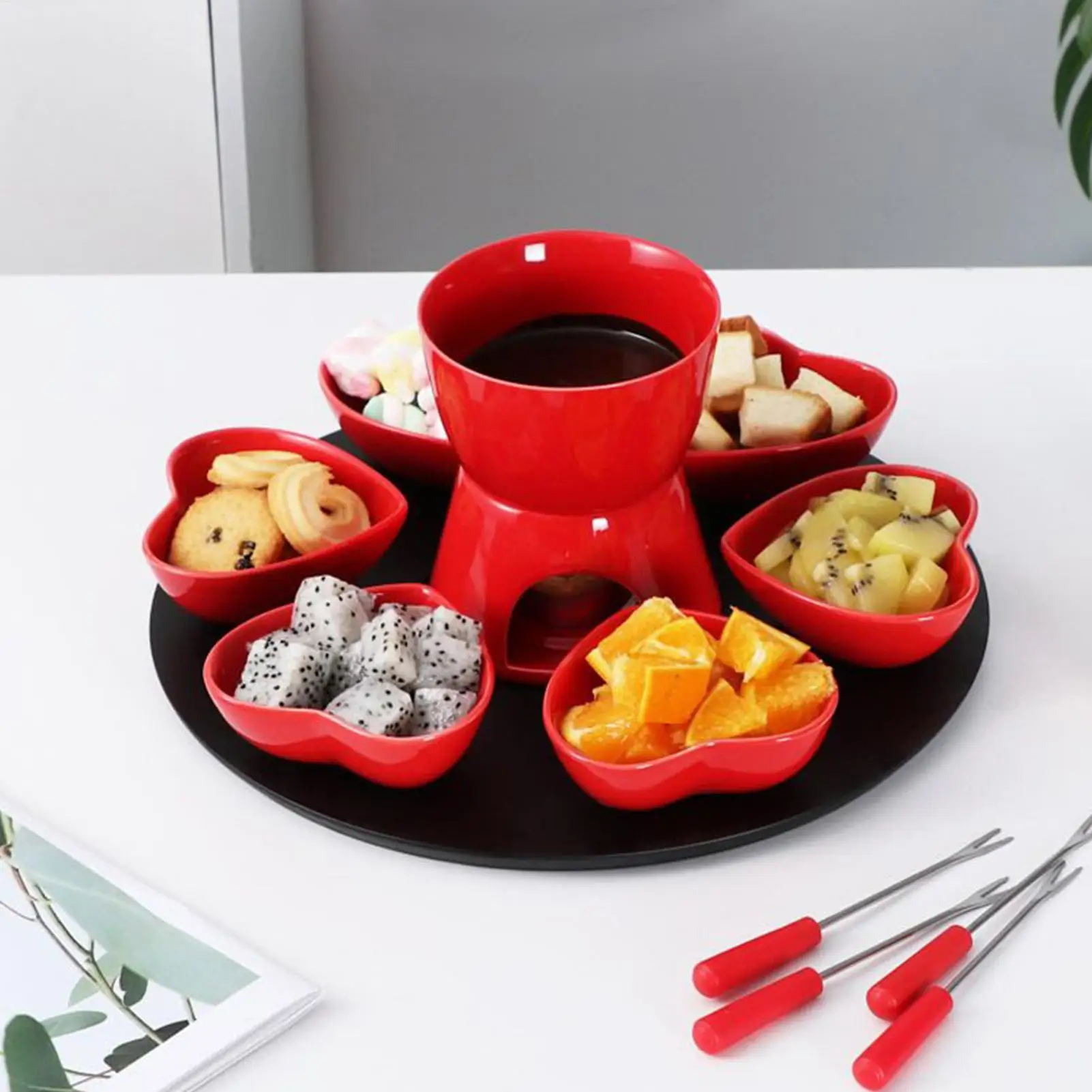 Schokoladenschmelzbecher-Set, Keramik-Fundue-Heizset Mit Gabeln, Heiße Schokolade, Wärmende Becher Für Date, Nacht, Party, Familientreffen Schokoladenschmelzbecher-Set, Keramik-Fundue-Heizset Mit Gabeln, Heiße Schokolade, Wärmende Becher Für Date, Nacht, Party, Familientreffen