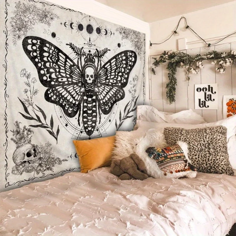 Vikama Night Moth Skull Tapestry Gothic Style Bedroom Decor Dark Theme Room Accent Party Living Room Home Decor Vikama Night Moth Skull Tapestry Gothic Style Bedroom Decor Dark Theme Room Accent Party Living Room Home Decor - Image 4