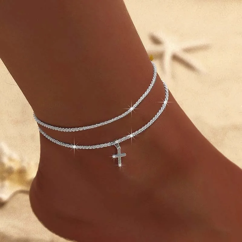 Funkelnde Dünne Kette Fußkettchen Für Frauen Zirkon Herz Kreuz Anhänger Doppelschicht Armband Am Bein Fuß Trendiger Sommer Strand Schmuck Funkelnde Dünne Kette Fußkettchen Für Frauen Zirkon Herz Kreuz Anhänger Doppelschicht Armband Am Bein Fuß Trendiger Sommer Strand Schmuck - Image 10