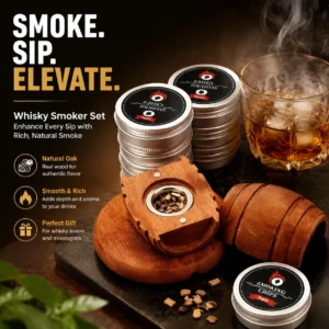 Cocktail Smoker Set Unique Wooden Barrel Design 4 Flavors Wood Chips For Whiskey Bourbon Wine Beer Home Bar Bartender Supplies