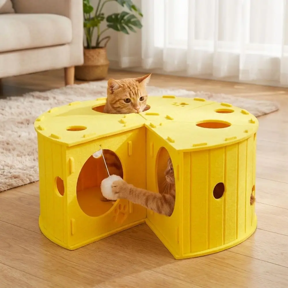 Verschleißfestes Filz-Katzenbett Abnehmbares Halbgeschlossenes Käsetunnel-Bett Komfortables Atmungsaktives Katzen-Versteck Verschleißfestes Filz-Katzenbett Abnehmbares Halbgeschlossenes Käsetunnel-Bett Komfortables Atmungsaktives Katzen-Versteck - Image 2