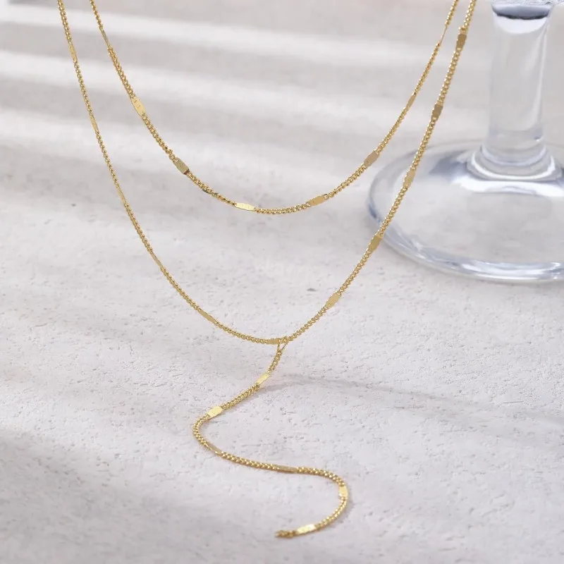 Halskette Mit Y-Förmigem Anhänger Aus 14 Karat Vergoldetem Edelstahl/Silber Für Damen, Trendige Mehrlagige Halsketten Mit Hammerperlen, Geschenk Halskette Mit Y-Förmigem Anhänger Aus 14 Karat Vergoldetem Edelstahl/Silber Für Damen, Trendige Mehrlagige Halsketten Mit Hammerperlen, Geschenk - Image 6