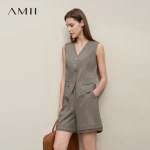 Amii Damenweste 2026 Sommer Neu Lässige Ärmellose Kurze Jacke Vielseitige Büro-Shorts für Damen 12622042