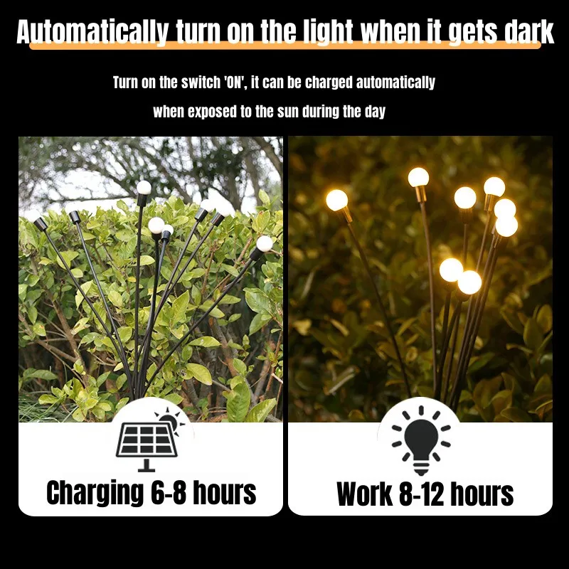 6/8/10 Led Solarbetriebene Gartenleuchten Glühwürmchen-Lichter Für Den Außenbereich, Wasserdicht, Lebendige Schwankende Lichter Für Terrassen-Wegendekoration 6/8/10 Led Solarbetriebene Gartenleuchten Glühwürmchen-Lichter Für Den Außenbereich, Wasserdicht, Lebendige Schwankende Lichter Für Terrassen-Wegendekoration - Image 3