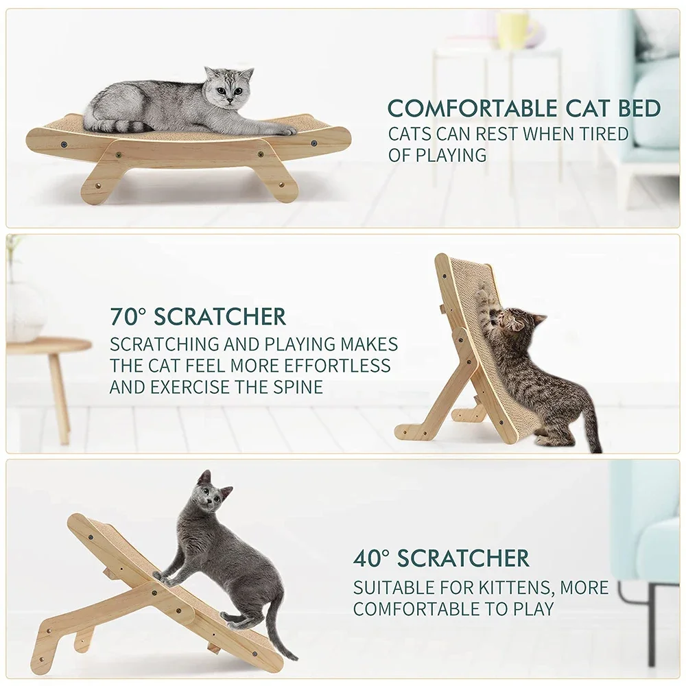 Cat Scratcher Cardboard With Solid Wooden Frame Kitten Scrapers Scratching Bed Reversible Pet Furniture For Cats 5 In 1 Toys Cat Scratcher Cardboard With Solid Wooden Frame Kitten Scrapers Scratching Bed Reversible Pet Furniture For Cats 5 In 1 Toys - Image 2