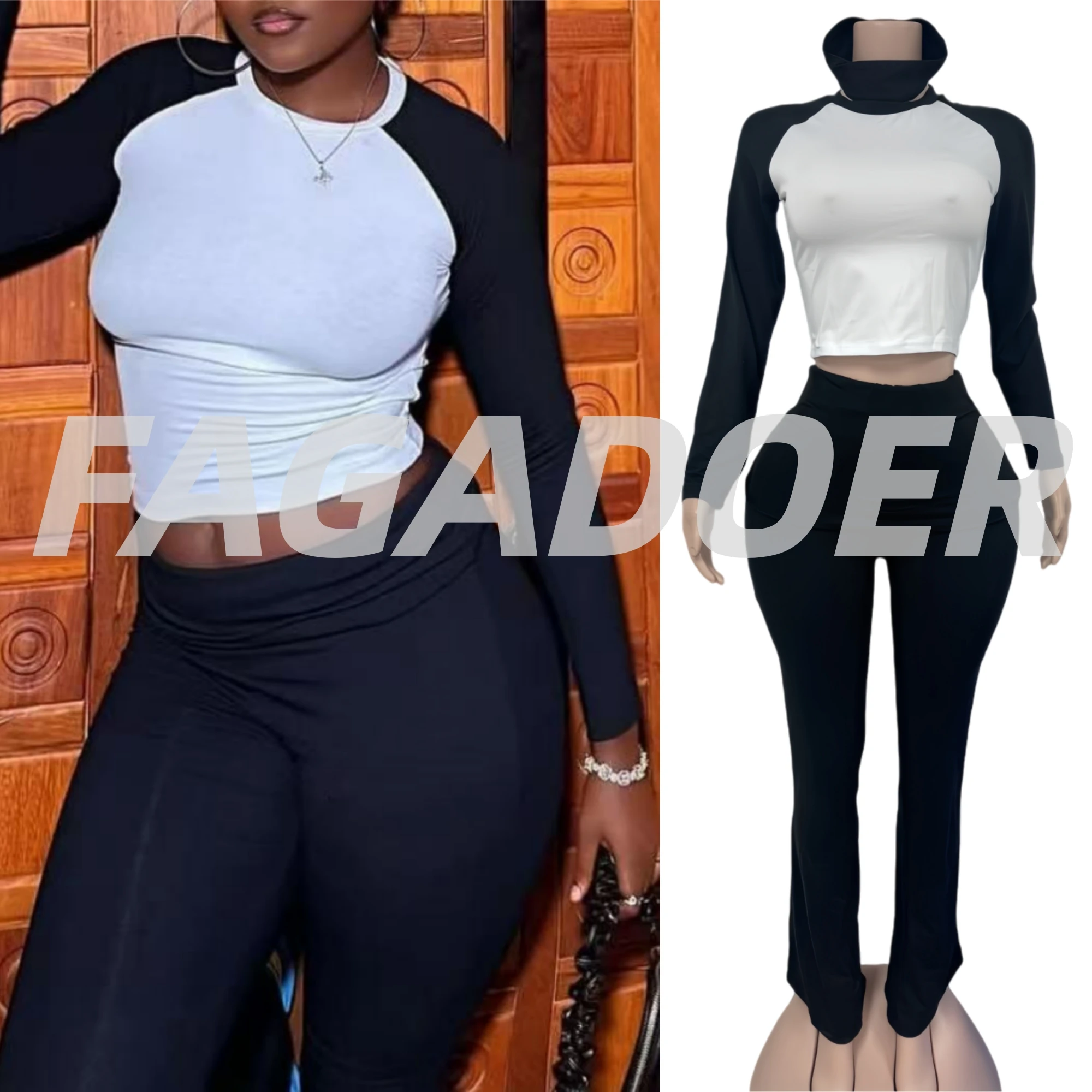 Fagadoer Lässiges 2-Teiliges Set Für Damen, Langärmeliges Rundhals-T-Shirt Und Hose Mit Hoher Taille, Passende Trainingsanzüge, Weibliche Sportbekleidung Fagadoer Lässiges 2-Teiliges Set Für Damen, Langärmeliges Rundhals-T-Shirt Und Hose Mit Hoher Taille, Passende Trainingsanzüge, Weibliche Sportbekleidung - Image 4