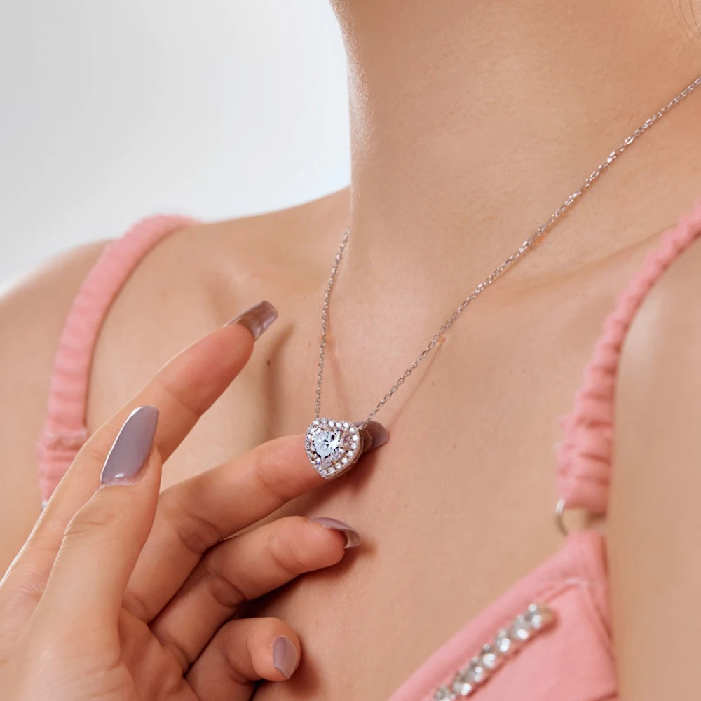 Echte S925 Silber Herz Halskette Frauen 10Mm Herz Diamant Anhänger Halskette Weiblichen Luxus Schmuck Glänzend 5A Zirkon Mädchen Geschenk Dame Echte S925 Silber Herz Halskette Frauen 10Mm Herz Diamant Anhänger Halskette Weiblichen Luxus Schmuck Glänzend 5A Zirkon Mädchen Geschenk Dame - Image 4