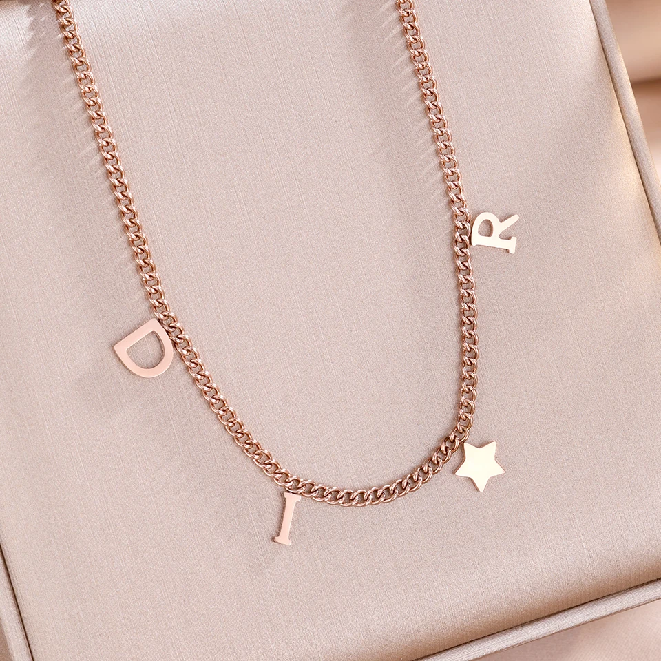 Mode Brief Stern Anhänger Halskette Für Frauen Einfache Edelstahl Kette Luxus Schmuck Zubehör Geschenk Mode Brief Stern Anhänger Halskette Für Frauen Einfache Edelstahl Kette Luxus Schmuck Zubehör Geschenk - Image 3