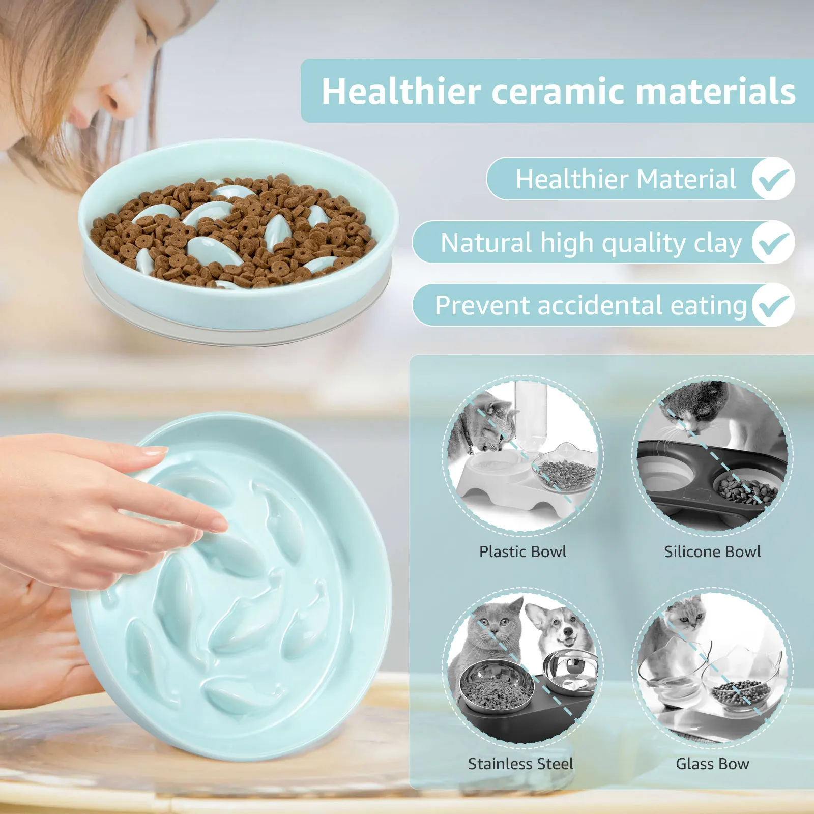 Cat Bowl Slow Feeder Non Slip Mat Raised Edge Pets Eating Anti Vomiting Ceramic Bowl Reusable Healthy Anti-Choking Cat Bowl Slow Feeder Non Slip Mat Raised Edge Pets Eating Anti Vomiting Ceramic Bowl Reusable Healthy Anti-Choking - Image 13