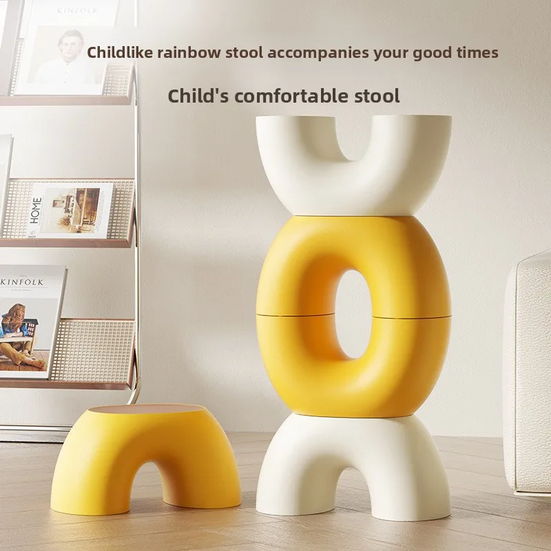 Nordic Rainbow Arch Stool For Kids &Amp; Adults, Cream White Minimalist Plastic Low Stool, Anti-Slip Step Stool For Bathroom, Shoe C Nordic Rainbow Arch Stool For Kids &Amp; Adults, Cream White Minimalist Plastic Low Stool, Anti-Slip Step Stool For Bathroom, Shoe C - Image 2