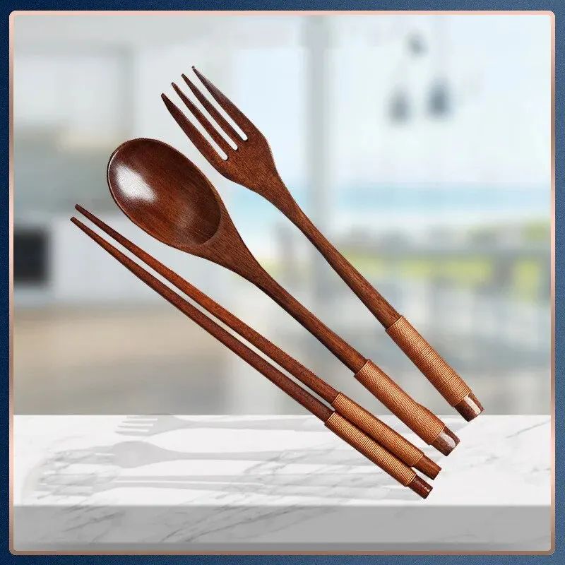 1Pc Wooden Chopsticks Fork Spoon Three-Piece Set Twine Japanese-Style Tableware Kitchen Home Chopsticks Fork Spoon Cutlery Set 1Pc Wooden Chopsticks Fork Spoon Three-Piece Set Twine Japanese-Style Tableware Kitchen Home Chopsticks Fork Spoon Cutlery Set - Image 3