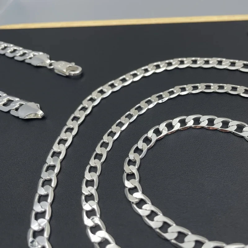 Herren-Halskette Aus 925Er-Sterlingsilber, 2/4/6/8/10/12 Mm, 40–75 Cm, Gesichtskette, Karabinerverschluss, Für Männer Und Frauen, Verlobungsschmuck, Geschenke Herren-Halskette Aus 925Er-Sterlingsilber, 2/4/6/8/10/12 Mm, 40–75 Cm, Gesichtskette, Karabinerverschluss, Für Männer Und Frauen, Verlobungsschmuck, Geschenke - Image 2