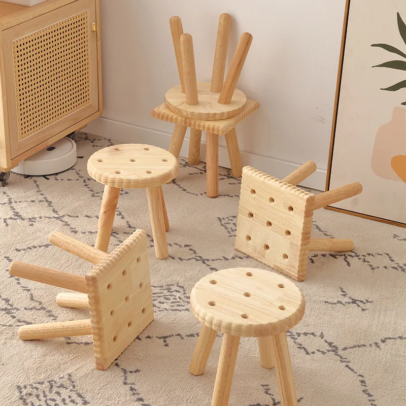Creative All Solid Wood Small Stool Modern Shoe Stool Kindergarten Original Wood Color Stools Children'S Home Small Stools Creative All Solid Wood Small Stool Modern Shoe Stool Kindergarten Original Wood Color Stools Children'S Home Small Stools - Image 4