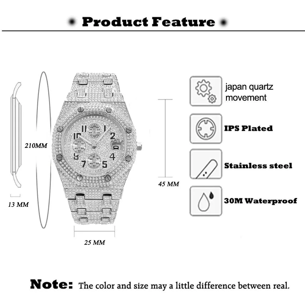 Modemarke Missfox Luxus Uhren Männer Automatische Datum Wasserdichte Quarzuhr Hip Hop Eis Diamant Schmuck Armbanduhr Mann Modemarke Missfox Luxus Uhren Männer Automatische Datum Wasserdichte Quarzuhr Hip Hop Eis Diamant Schmuck Armbanduhr Mann - Image 3