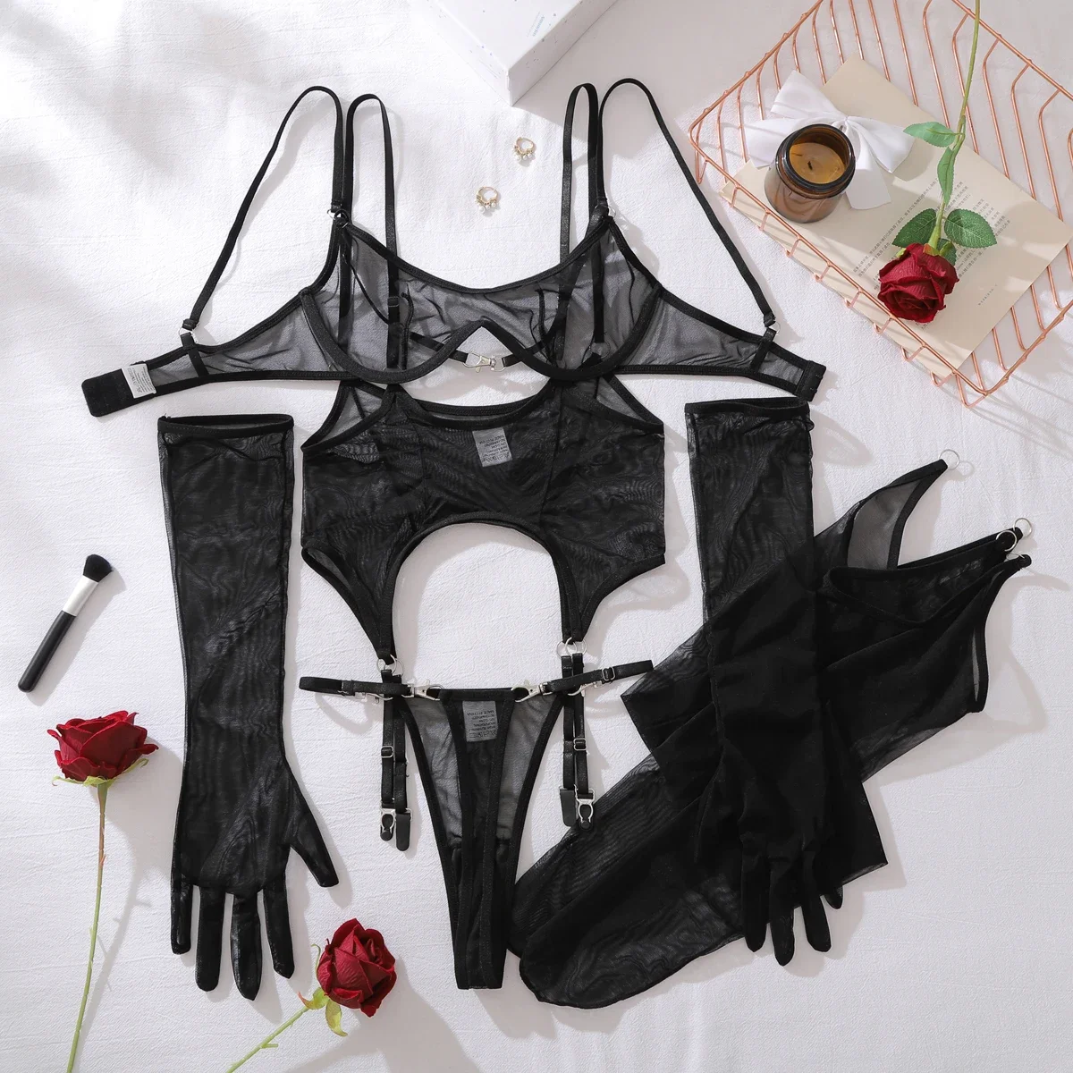 Solide Damen-Dessous-Sets, Verführerischer Transparenter Bh, Gürtel, Tanga, 3-Teilig Mit Strümpfen, Sissy Sexy Damenunterwäsche Solide Damen-Dessous-Sets, Verführerischer Transparenter Bh, Gürtel, Tanga, 3-Teilig Mit Strümpfen, Sissy Sexy Damenunterwäsche - Image 4