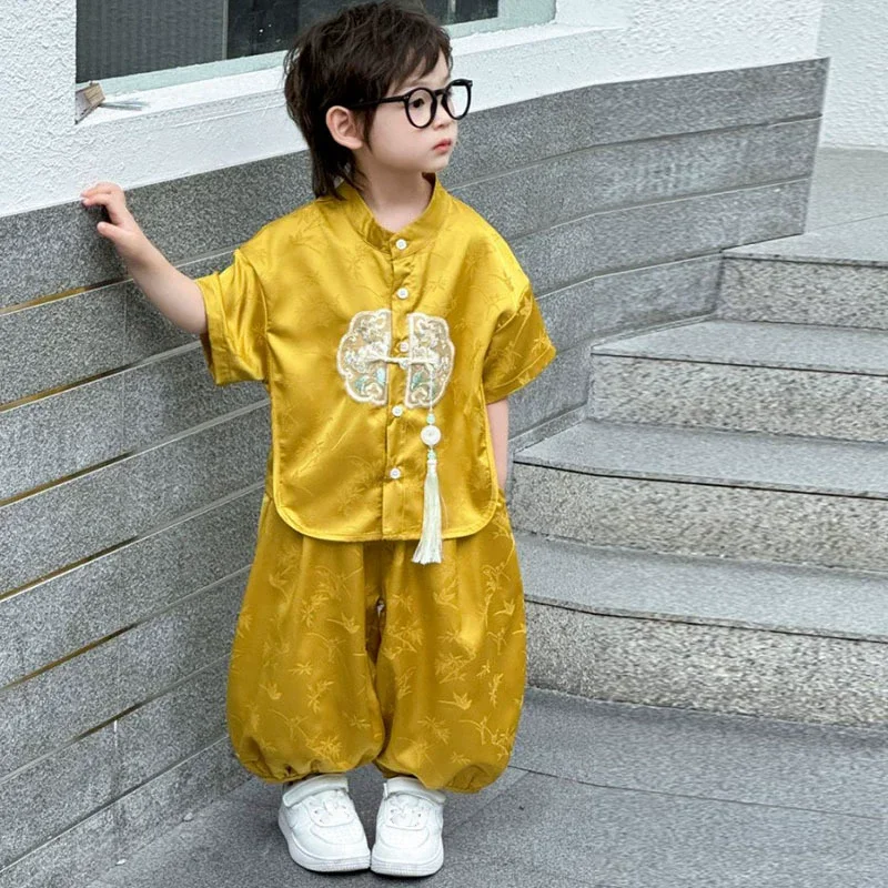 Fashion Baby Tang Costume Tops Pants Two-Piece Set Boy Outfit Casual Children'S Sets Summer Tweens Boys Hanfu Suit Kids Clothing Fashion Baby Tang Costume Tops Pants Two-Piece Set Boy Outfit Casual Children'S Sets Summer Tweens Boys Hanfu Suit Kids Clothing - Image 20