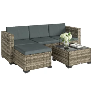 Outsunny Rattan Outdoor Gartenmöbel-Set 5-teilig mit Kissen