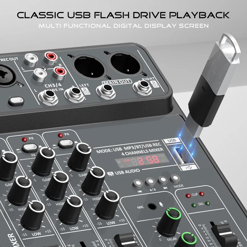 4-Kanal-Audiomischer Mit 48 V Phantomspeisung, Usb &Amp; Bluetooth – Dj-Mischpult Für Karaoke, Studio, Aufnahmen &Amp; Live-Musik 4-Kanal-Audiomischer Mit 48 V Phantomspeisung, Usb &Amp; Bluetooth – Dj-Mischpult Für Karaoke, Studio, Aufnahmen &Amp; Live-Musik - Image 5