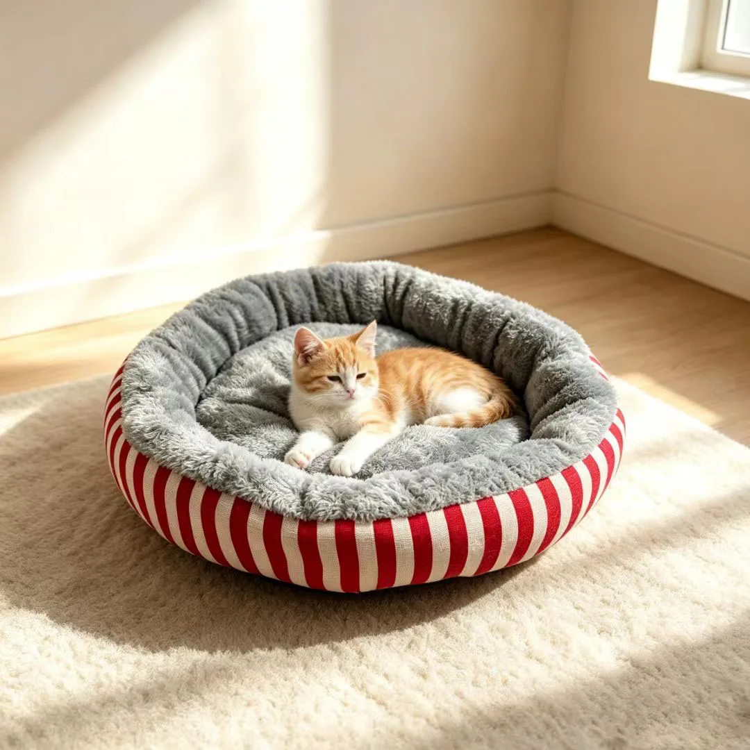 Rundes Cord-Katzenbett, Weiches Und Warmes Haustierbett Rundes Cord-Katzenbett, Weiches Und Warmes Haustierbett - Image 14