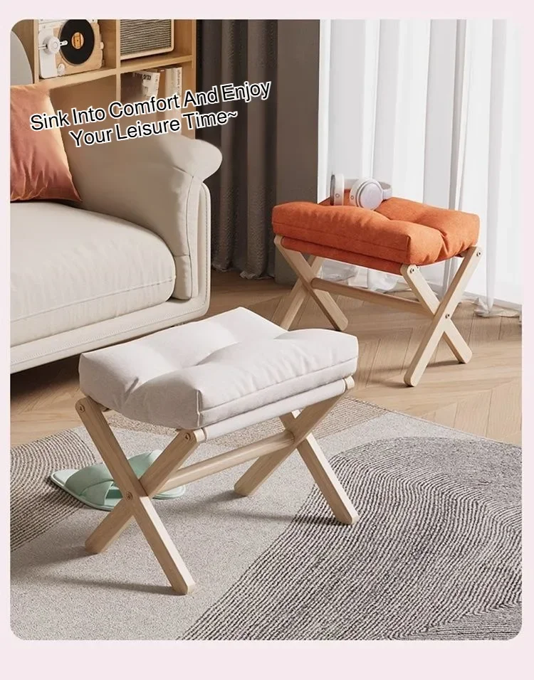 Solid Wood Folding Shoe Changing Stool With Cotton Filled Cushion, Portable Low Footstool For Entryway &Amp; Sofa Rest Solid Wood Folding Shoe Changing Stool With Cotton Filled Cushion, Portable Low Footstool For Entryway &Amp; Sofa Rest - Image 22