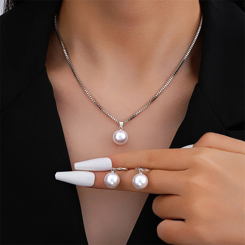 Mode Elegante Imitation Perle Anhänger Schmuck-Set Für Frauen Vintage Gold Farbe Kette Halskette Ohrring Mädchen Hochzeit Party Geschenke Mode Elegante Imitation Perle Anhänger Schmuck-Set Für Frauen Vintage Gold Farbe Kette Halskette Ohrring Mädchen Hochzeit Party Geschenke - Image 5