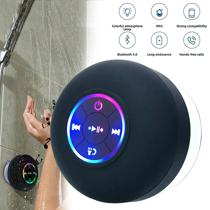 Tragbarer Mini-Bluetooth-Lautsprecher Mit Led-Licht, Mikrofon &Amp; Saugnapf – Ipx4-Wasserfest Für Badezimmer, Reisen &Amp; Outdoor Duschlautsprecher