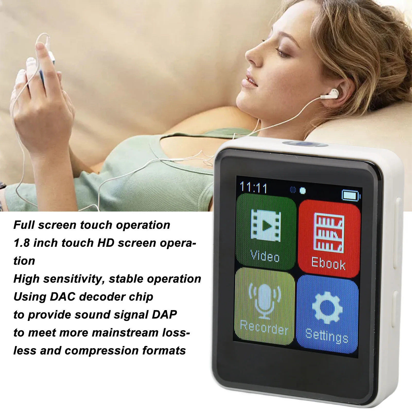 Tragbarer Mp3-Player, Bluetooth 5.0, Intelligente Hd-Geräuschunterdrückung, Fm-Radio, Elektrisches Buch, 1,8-Zoll-Mp3-Player Mit Vollem Touchscreen Tragbarer Mp3-Player, Bluetooth 5.0, Intelligente Hd-Geräuschunterdrückung, Fm-Radio, Elektrisches Buch, 1,8-Zoll-Mp3-Player Mit Vollem Touchscreen - Image 3