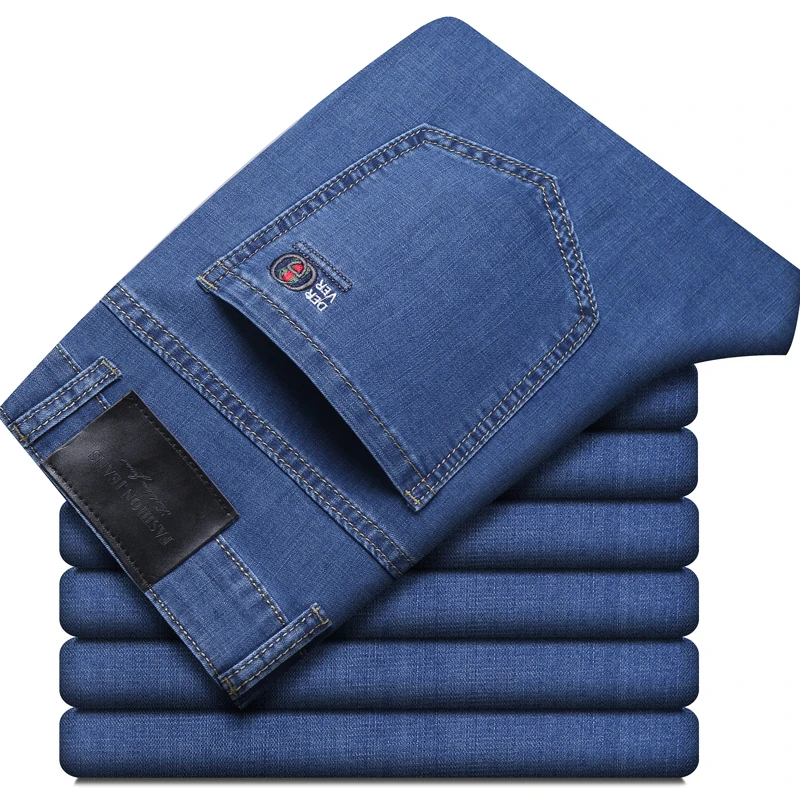 Summer New Elastic Men'S Jeans Fashion Comfortable Business Straight Stretch Cotton Casual Denim Pants Brand Male Thin Trousers Summer New Elastic Men'S Jeans Fashion Comfortable Business Straight Stretch Cotton Casual Denim Pants Brand Male Thin Trousers - Image 3