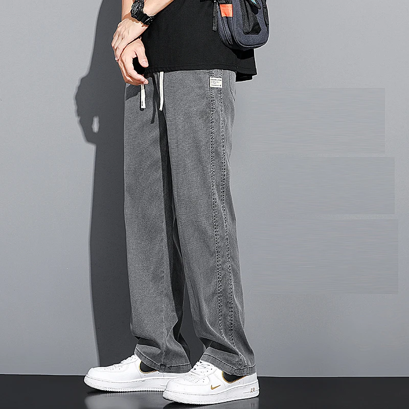 Summer Soft Lyocell Fabric Men'S Jeans Thin Loose Straight Pants Drawstring Elastic Waist Korea Casual Trousers Plus Size M-5Xl Summer Soft Lyocell Fabric Men'S Jeans Thin Loose Straight Pants Drawstring Elastic Waist Korea Casual Trousers Plus Size M-5Xl - Image 7