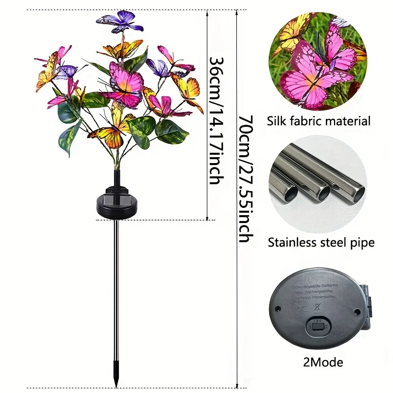 Solar-Led-Schmetterlings-Gartenleuchten, Wasserdicht, Bunt, Für Den Außenbereich, Rasen, Weg, Lampe Für Hof, Terrasse, Festival, Weihnachten, Dachdekoration Solar-Led-Schmetterlings-Gartenleuchten, Wasserdicht, Bunt, Für Den Außenbereich, Rasen, Weg, Lampe Für Hof, Terrasse, Festival, Weihnachten, Dachdekoration - Image 5