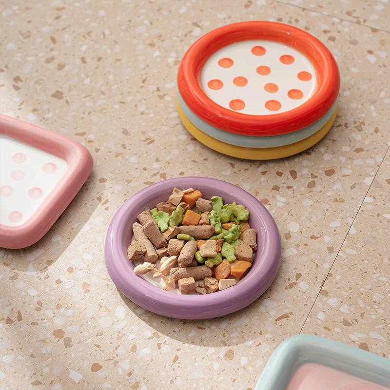 Keramik-Futterschale Für Katzen &Amp; Hunde – Auslaufsicher Mit Polka-Dot-Design Keramik Futterschale Haustiere