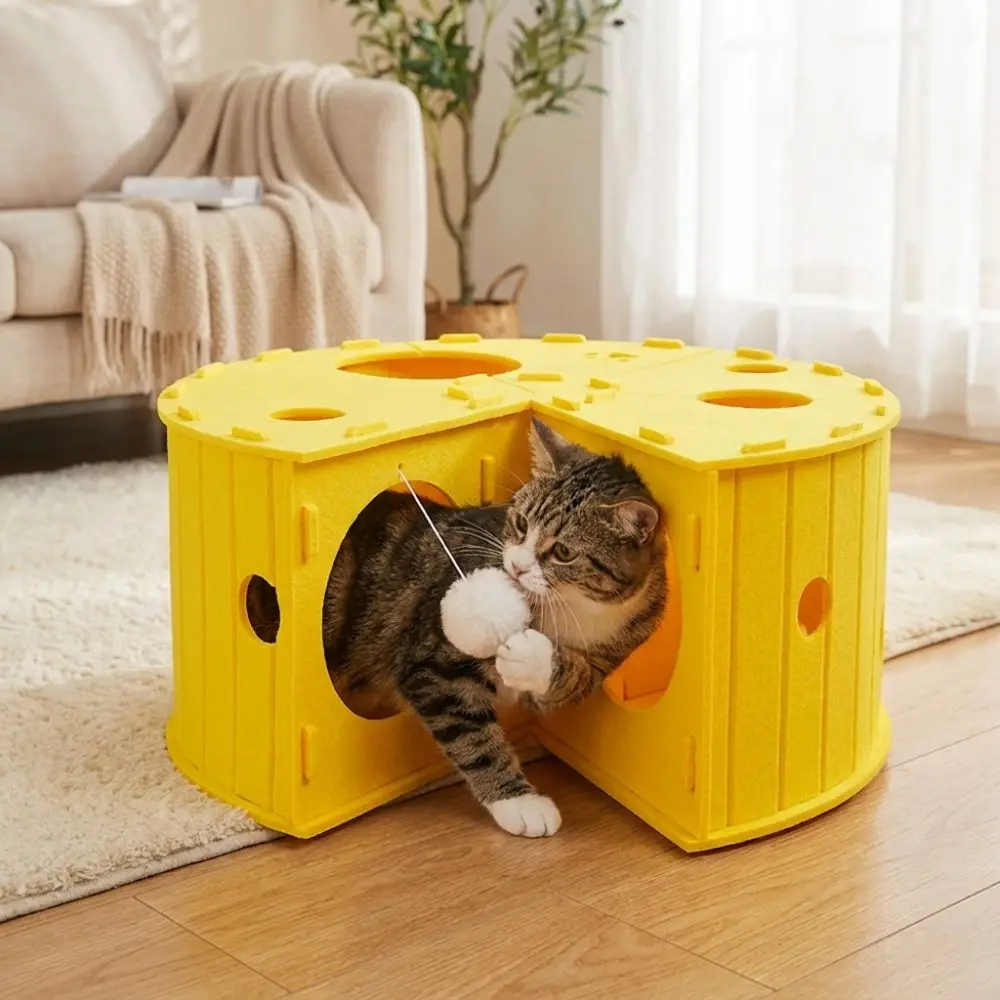 Verschleißfestes Filz-Katzenbett Abnehmbares Halbgeschlossenes Käsetunnel-Bett Komfortables Atmungsaktives Katzen-Versteck Verschleißfestes Filz-Katzenbett Abnehmbares Halbgeschlossenes Käsetunnel-Bett Komfortables Atmungsaktives Katzen-Versteck - Image 4