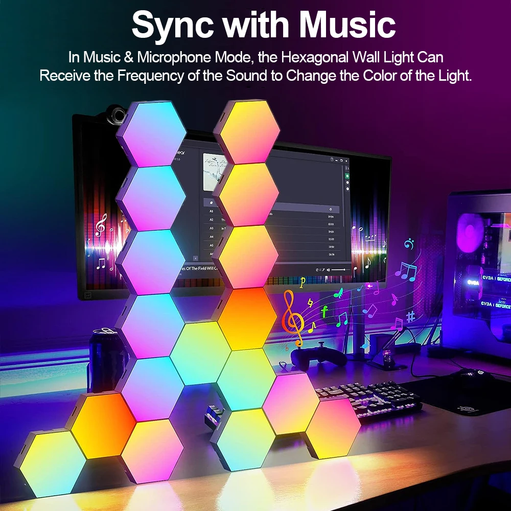 Rgb Smart Sechseckige Wand Lampe Farbwechsel Umgebungs Nachtlicht Diy Form Musik Rhythmus App Für Spiel Zimmer Schlafzimmer Intelligente Rgb Smart Sechseckige Wand Lampe Farbwechsel Umgebungs Nachtlicht Diy Form Musik Rhythmus App Für Spiel Zimmer Schlafzimmer Intelligente - Image 4