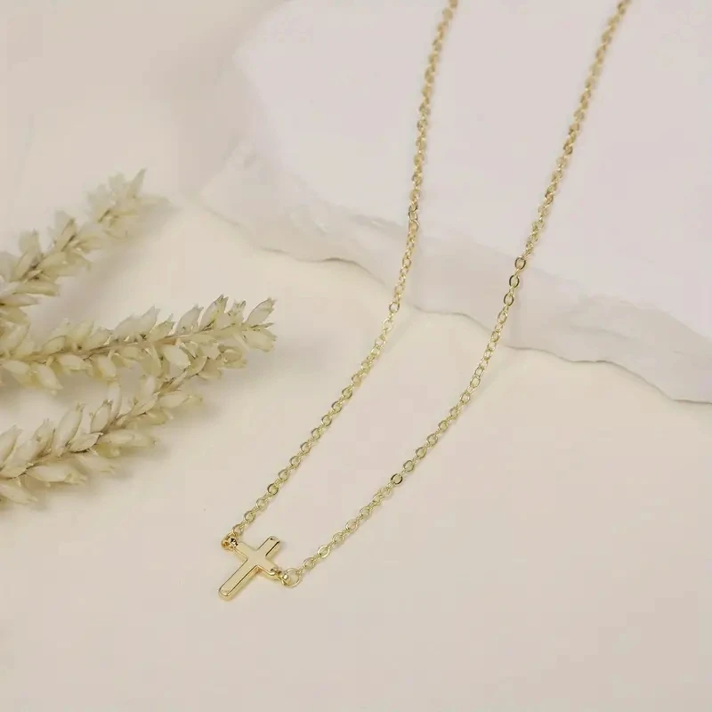 Eine Halskette Mit Kreuzanhänger, 14 Karat Vergoldet, Stilvolle, Einfache Halskette Mit Kreuzanhänger. Glaube, Geeignet Als Alltägliches Geschenk Für Damen Eine Halskette Mit Kreuzanhänger, 14 Karat Vergoldet, Stilvolle, Einfache Halskette Mit Kreuzanhänger. Glaube, Geeignet Als Alltägliches Geschenk Für Damen - Image 3