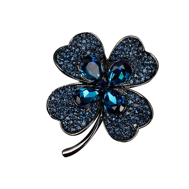 Blaue Farbe Strass Kleeblatt Broschen Für Frauen Dame Blume Party Anstecknadeln Geschenke Blaue Farbe Strass Kleeblatt Broschen Für Frauen Dame Blume Party Anstecknadeln Geschenke - Image 3