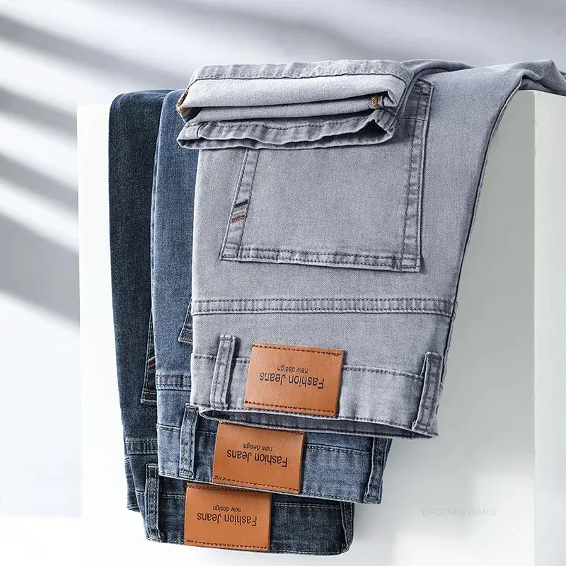 Sommer Elastische Männer Jeans Mode Grau Komfortable Business Gerade Stretch Baumwolle Casual Denim Hosen Marke Männliche Dünne Hosen Sommer Elastische Männer Jeans Mode Grau Komfortable Business Gerade Stretch Baumwolle Casual Denim Hosen Marke Männliche Dünne Hosen - Image 4