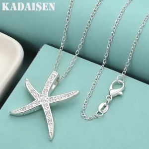 925 Sterling Silber Kristall Großer Seestern Deko-Anhänger Halsketten Feiner Schmuck für Damen Valentinstagsgeschenk