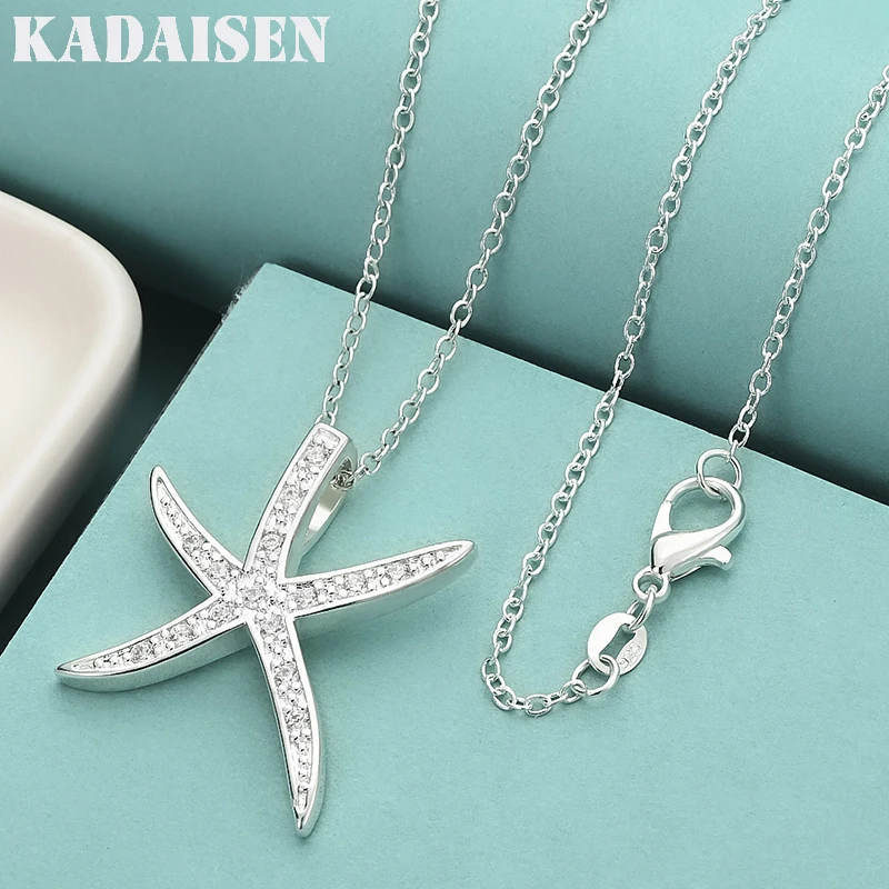 925 Sterling Silber Kristall Großer Seestern Deko-Anhänger Halsketten Feiner Schmuck Für Damen Valentinstagsgeschenk 925 Sterling Silber Kristall Großer Seestern Deko-Anhänger Halsketten Feiner Schmuck Für Damen Valentinstagsgeschenk