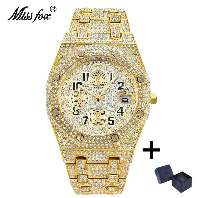 Modemarke Missfox Luxus Uhren Männer Automatische Datum Wasserdichte Quarzuhr Hip Hop Eis Diamant Schmuck Armbanduhr Mann Modemarke Missfox Luxus Uhren Männer Automatische Datum Wasserdichte Quarzuhr Hip Hop Eis Diamant Schmuck Armbanduhr Mann - Image 7