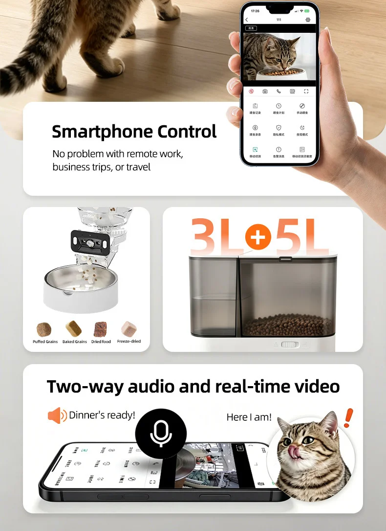 Intelligent Automatic Cat Feeder With Built-In Water Dispenser Integrated Pet Feeding Station Button-Wifi-Video Timed And Quanti Intelligent Automatic Cat Feeder With Built-In Water Dispenser Integrated Pet Feeding Station Button-Wifi-Video Timed And Quanti - Image 10