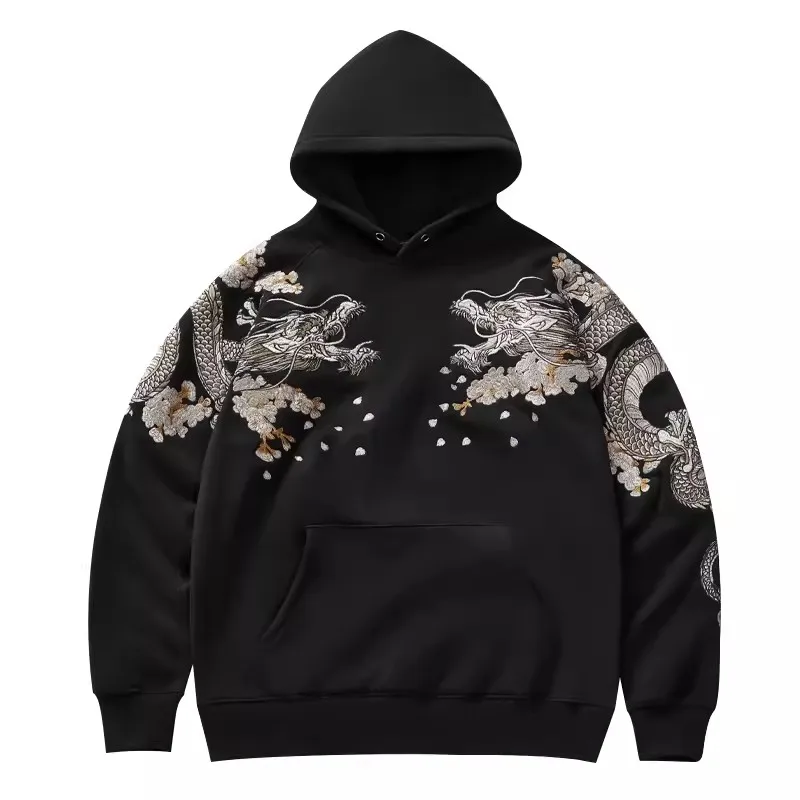 Makuluya Hoodies Yokosuka Black Dragon Phoenix Suzaku Muster Bestickter Pullover Sakura Makuluya Hoodies Yokosuka Black Dragon Phoenix Suzaku Muster Bestickter Pullover Sakura - Image 2